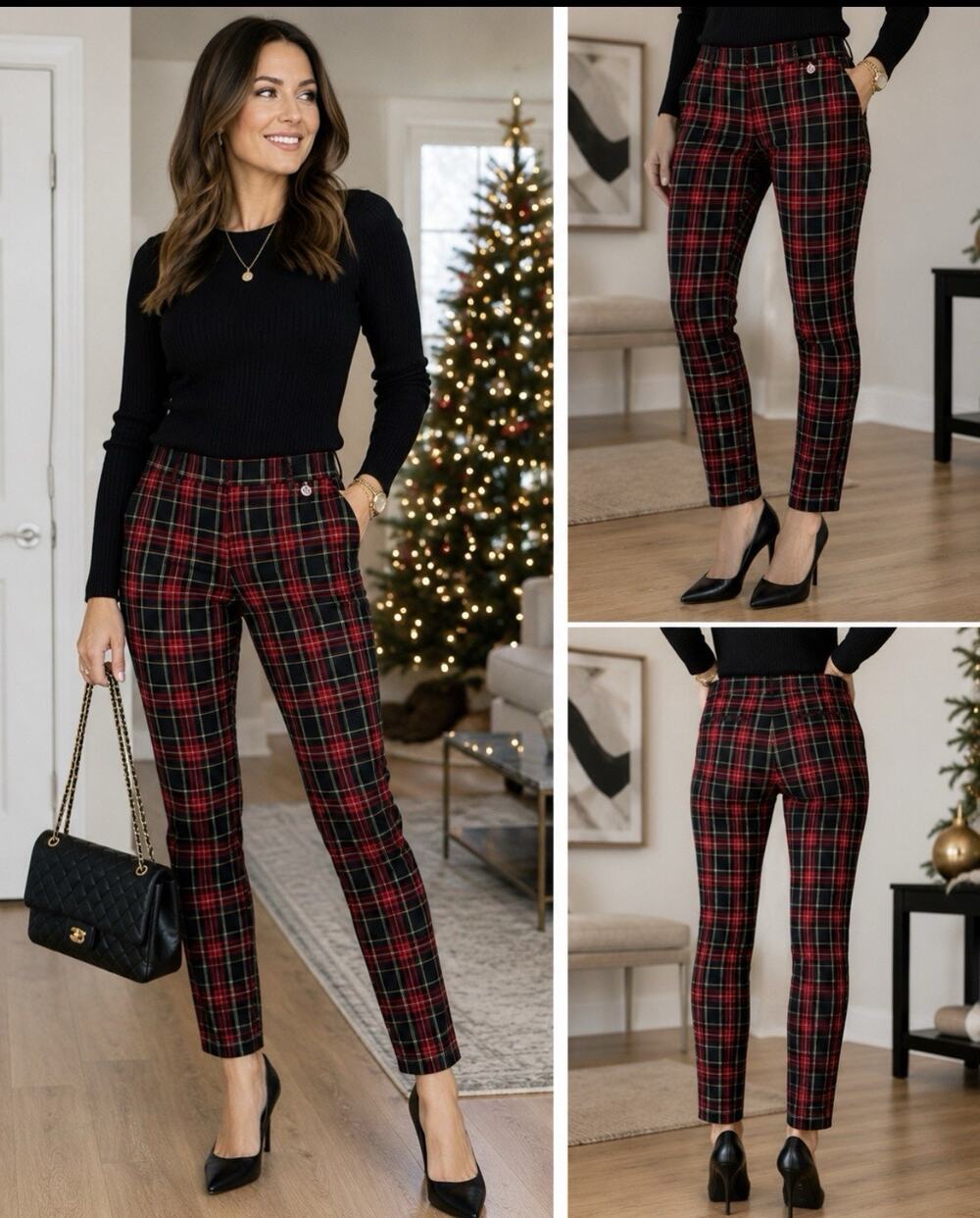 Tommy Hilfiger Plaid Pants Women 4 Red Black White Tartan Skinny Leggings NWT